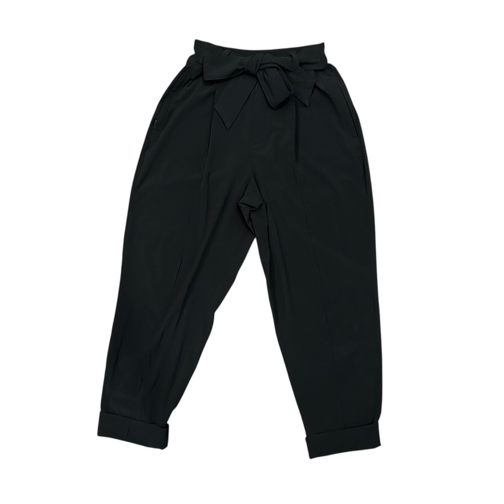 Athleta Black Pants Paperbag Waist Tie Cropped Womens Size 6P Stretch Career